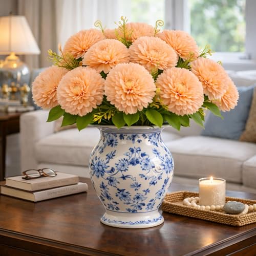Image of Art Street Artificial Flower Bunch| Silk Peach Hydrangea Flower for Home| Bedroom, Living Room & Office Decoration |Christmas Day, New Year Set of 4 |11 Inch (Without Vase)