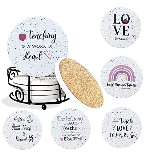 KCT Store Beste lerarengeschenken voor vrouwen - geschenken voor lerarenwaardering - absorberende keramische onderzetters 6 stuks - metalen houder en cilinder Kraft geschenkdoos inbegrepen (oprecht)
