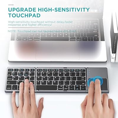 Foldable Bluetooth Keyboard with Touchpad - Portable Wireless Keyboard with Holder, Rechargeable Full Size Ultra Slim Pocket Folding Keyboards for Android Windows iOS Tablet & Laptop