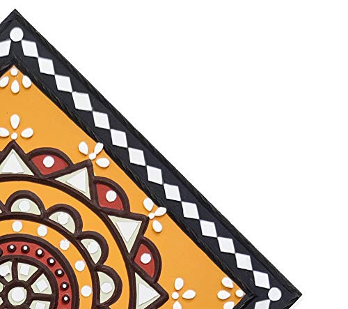 Image of Ethnics of Kutch Traditional Kutch Handicraft Mud-Mirrorwork Lippan Kam Wall Art (Water and Break Resistant) - Square (12 inch x 12 inch) - (Black - LKT-0206)