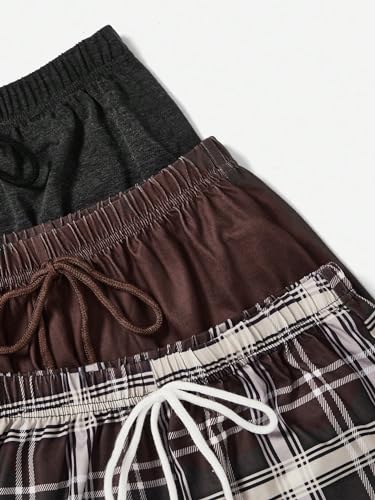 Image of WDIRARA Women's 3 Pack Plaid Letter Graphic Pajama Shorts Lounge Shorts | Elastic Waist ,Comfortable,Home Living,Sleepwear