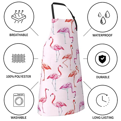 Vucemi Painting Flamingo Printed Apron Waterproof Adjustable Bib Apron Cooking With Pocket Durable Aprons For Kitchen Gardening #TOP6