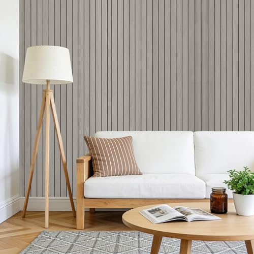 MOFXWHE Holzfurnier Paneele Selbstklebend, 3D Wandpaneele Selbstklebend 300x40cm, Akustikpaneele Wandpaneele Holzoptik Wanddeko PVC Wandaufkleber Paneele für Wohnzimmer, Küche, Büro, Schlafzimmer,Grau