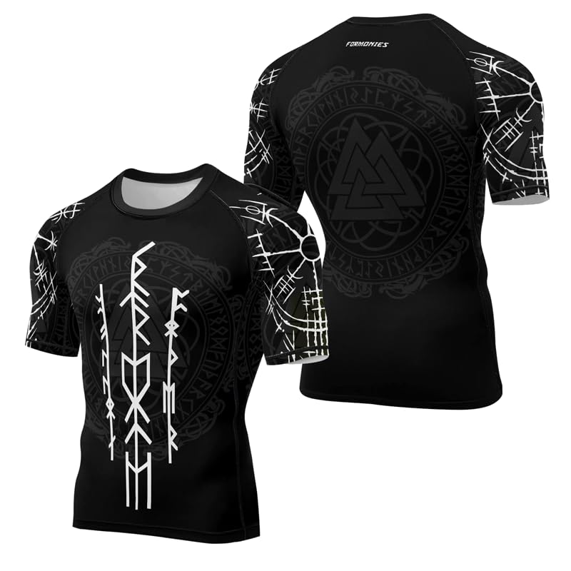 Viking Rash Guard for Men BJJ Short Sleeve Compression Shirt for MMA Gi No Gi Jiu-Jitsu