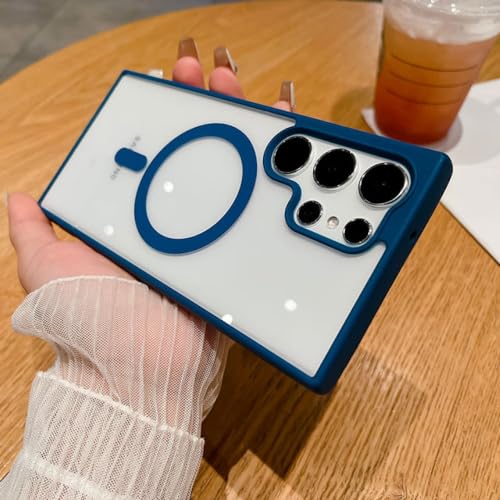 Étui magnétique pour Samsung S23 Ultra transparent et antichoc bleu