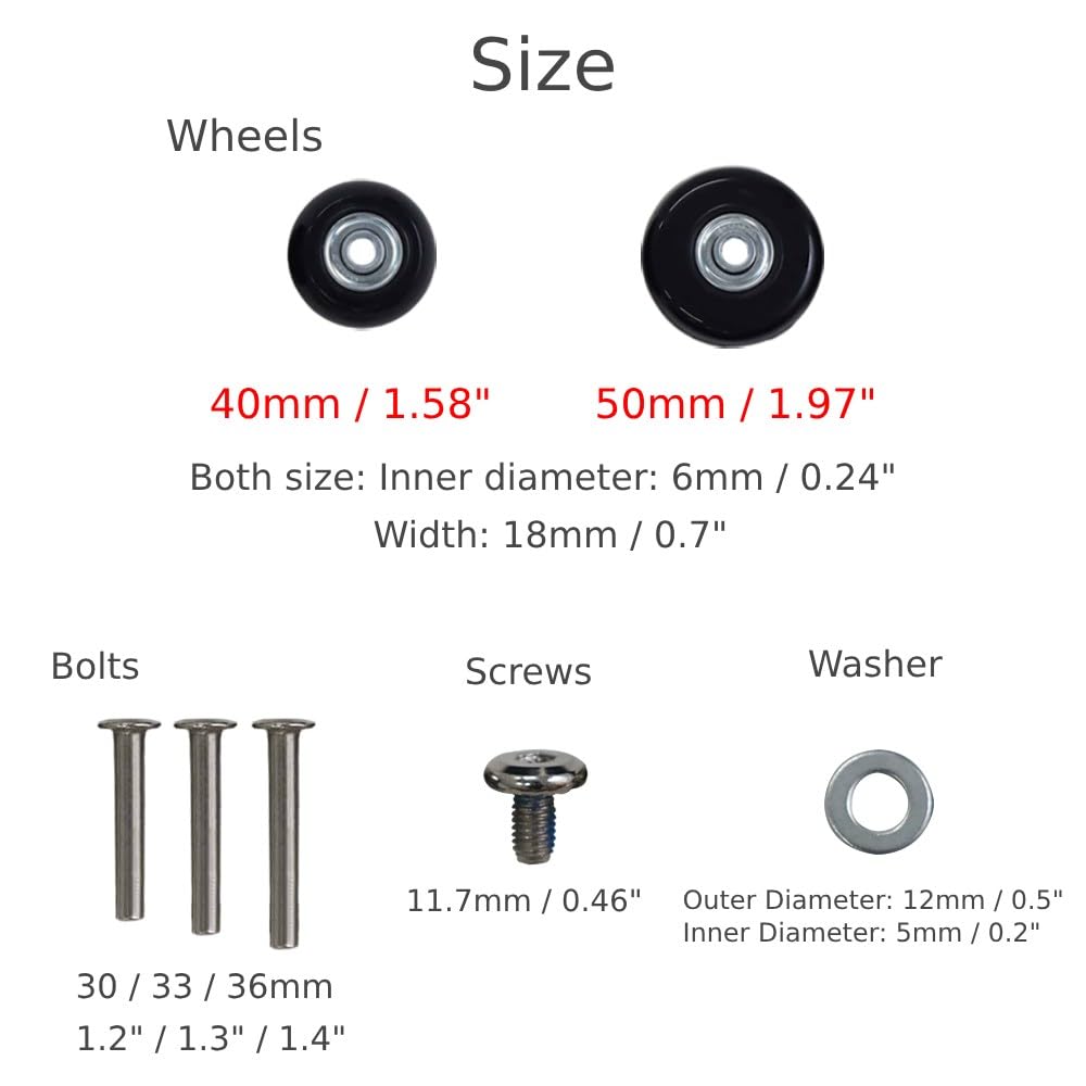 Japard Luggage Wheel Replacement Set, 50mm x 18mm Set of 4 Luggage Suitcase Replacement Wheels, Rubber Swivel Caster Wheels Bearings Repair Kits