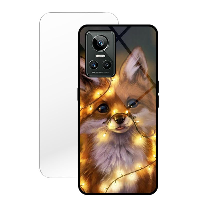 KARTXITAI Funda Compatible con realme GT Neo 3,Carcasa de Vidrio Templado Anti-rasguños Cover Case Gel Flexible Regalo Original+1x Vidrio Cristal Templado-Zorro Rojo