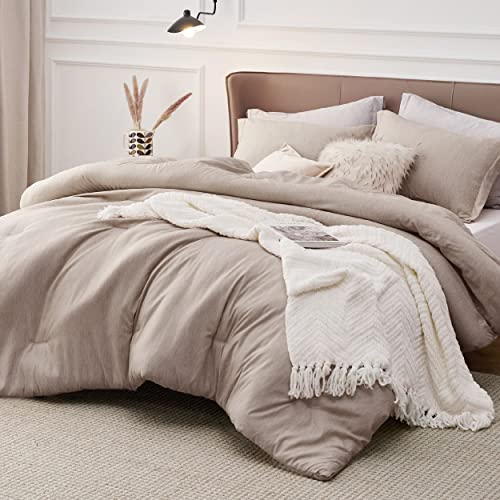 Image of Bedsure Oversized King Comforter Set - Warm Taupe Soft Bedding for All Seasons, Cationic Dyed Bed Set, 3 Pieces, 1 Oversized King Size Comforter (120 inchx 98 inch) and 2 Pillow Shams (20 inchx 36 inch+2 inch)