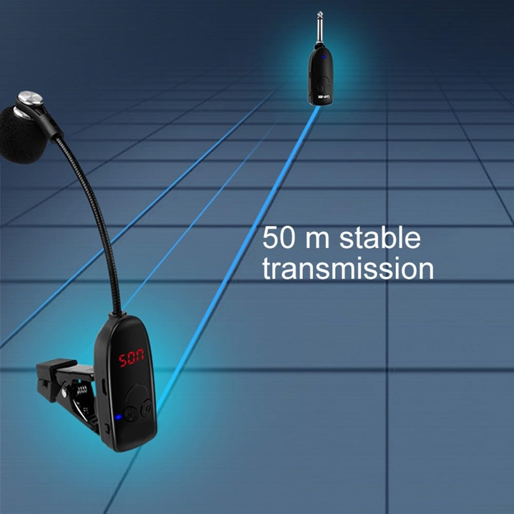UHF Microfono per strumenti wireless, microfono per sassofono, ricevitore e trasmettitore wireless, per sassofono, tromba, sassofono