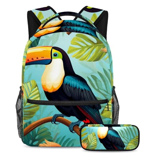 Sac à dos toucan avec trousse multicolore pour écoliers et ados