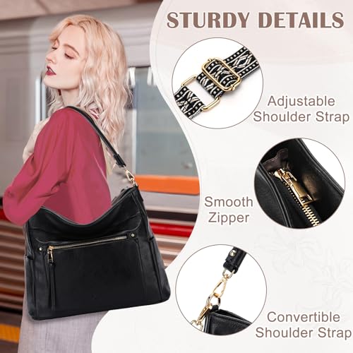 Hobo Bags for Women, Vegan PU Leather Shoulder Bag Ladies Handbag Set Crssbody Tote Bag with Two Detachable Shoulder Straps for Work Travel - Image 6