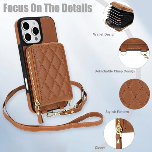 Phone Case for iPhone 16 Pro Max 6.9 inch 2-in-1 Magnetic Wallet Cell Cover with Screen Protector Crossbody Strap RFID Blocking Credit Card Holder Slot i Phone16 16Pro i16 ProMax 16ProMax Women Brown by Asuwish - Used condition - Image 8