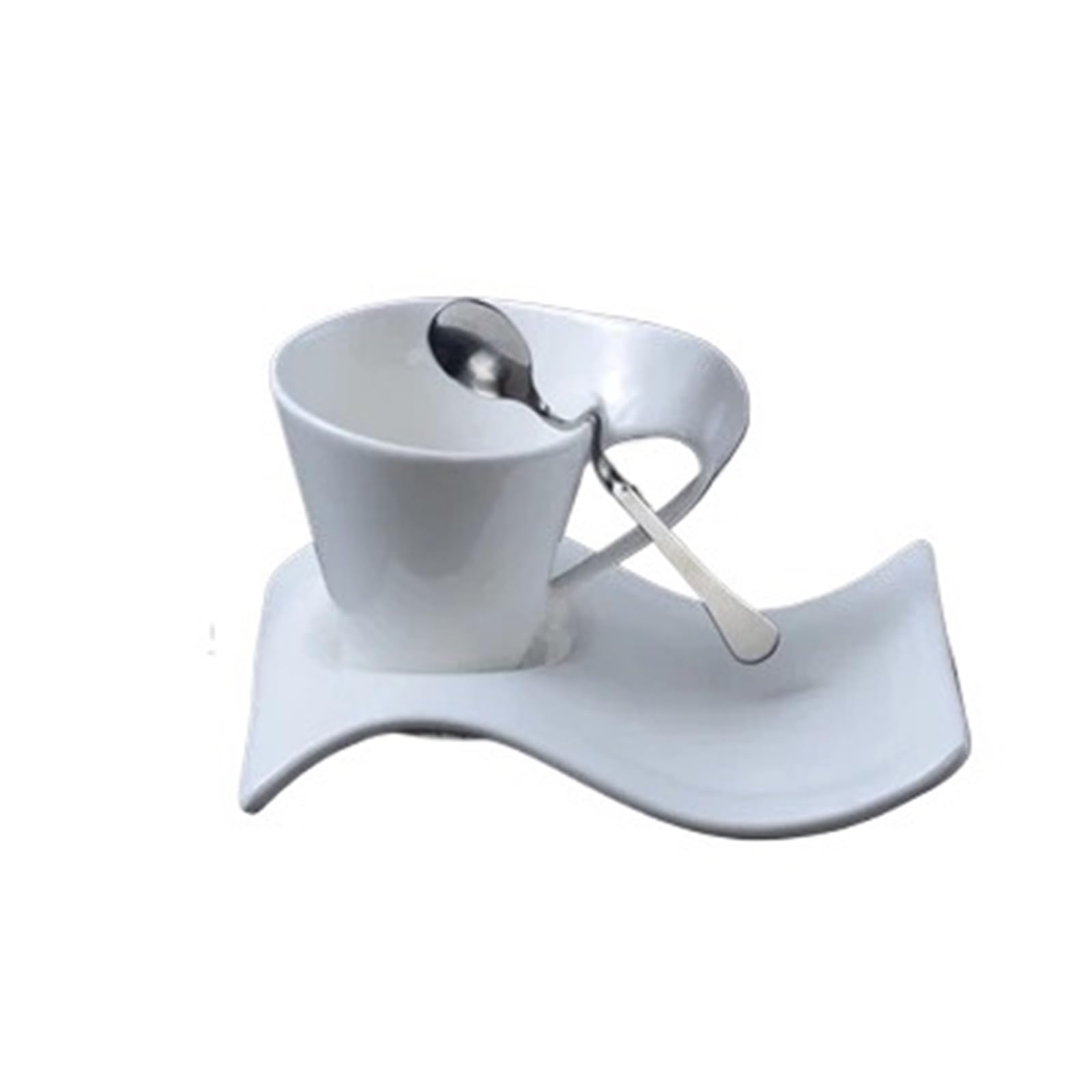 Juego de Taza y platillo de café de cerámica Blanca, Taza de Desayuno con platillo para Todo Tipo de Bebidas(90ml+Plate+Spoon)