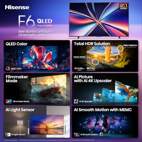 Hisense 43" E6 Cinema Series Hi-QLED 4K UHD Smart Fire TV (43E6QF) - AI Light Sensor, Dolby Vision · Atmos, Voice Remote with Alexa, Motion Rate 120, HDR 10+ Adaptive, Game Mode Plus - image 4