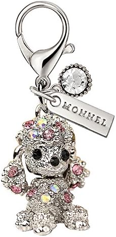 MC39 Crystal 3D Poodle Dog Lobster Clasp Charm Pendant with Pouch Bag (Pink ,1 piece)