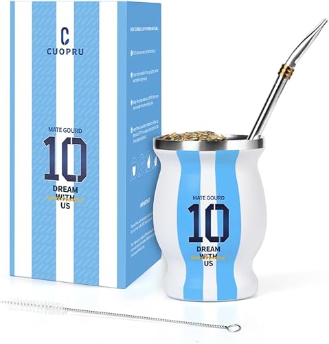 Argentina Captain No.10 Yerba Mate Gourd, vaso térmico de acero inoxidable de doble pared para mantener calientecafé helado, yerba mate, agua, té y