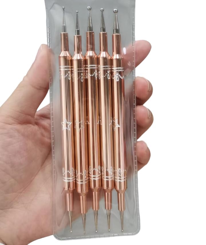 CLASSIC 5PCS 2WAY Dotting Tool Nail Art Brushes, Dotting Brush For Gel Nails, Nail Painting Brush Nail Drawing Brush, Manicure Brush Acrylic Nail Brush (RoseGold 5PCS)