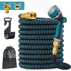 JUNEBOW® Gartenschlauch 22, 5m Flexibel Wasserschlauch mit 10-Funktionen-Sprühkopf, Leichter Flexibler Schlauch mit 3/4 Zoll und 1/2 Zoll Massiven Anschlüssen und 3-Lagigem