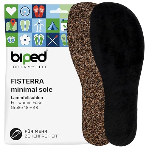 biped minimal sole FISTERRA - Winter Einlegesohlen für Barfußschuhe - Wärmende Lammfellsohlen mit Naturkork und recyceltem Kautschuk - Passen in Minimalschuhe für Erwachsene und Kinder(38)