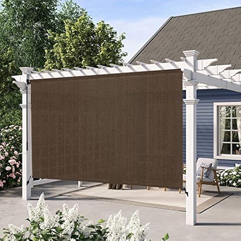 Artpuch Outdoor Roller Shade 4' W x 8' H Fabric Blind Mocha Cordless Roll Up Shade, Wand Operation Exterior Roller Shade Cloth for Patio Porch Gazebo Cover