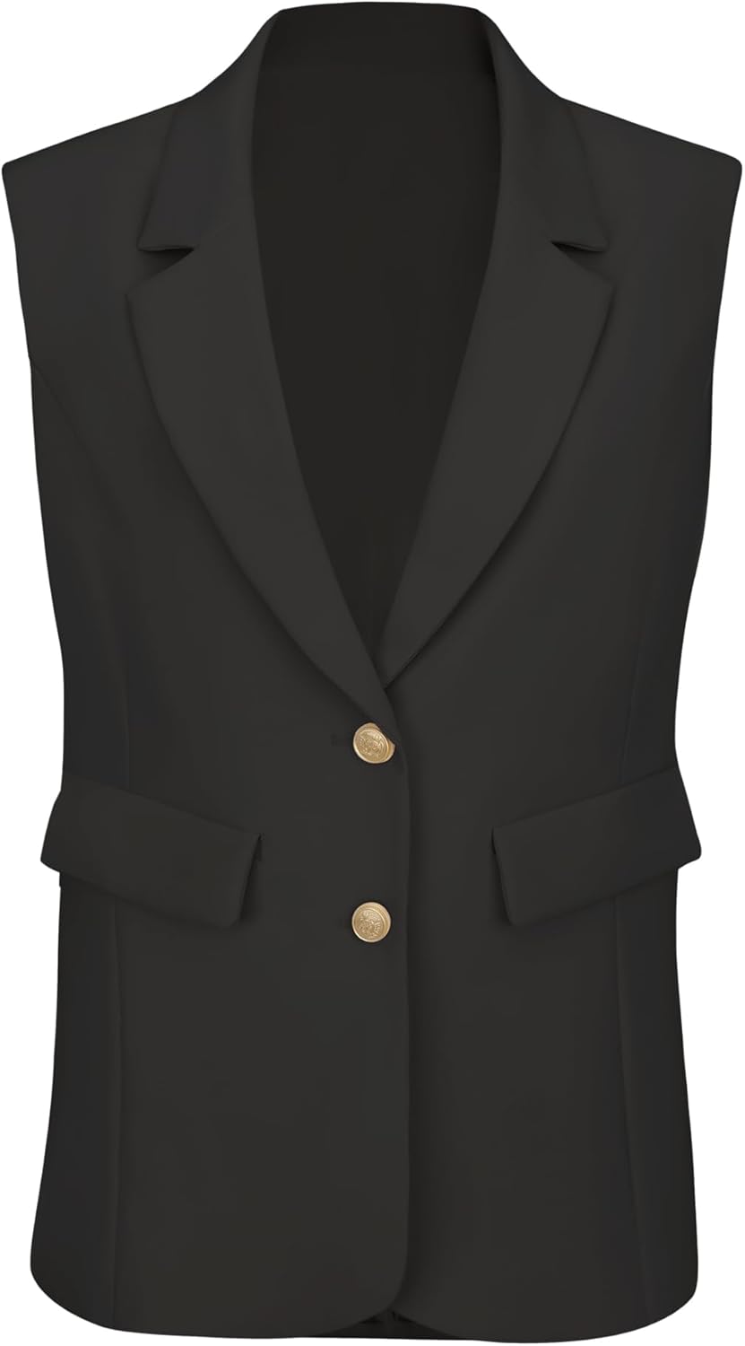 Women's Sleeveless Blazer Vest Business Casual Notch Lapel Summer Suit Jacket with Pockets - Image 2