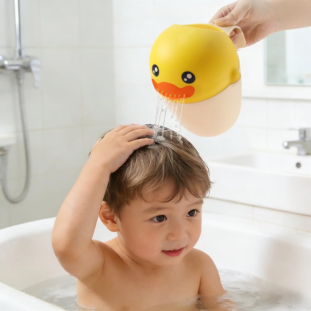 Regadera Baño Bebe, Jarra Baño Bebe con Diseño de Pato, Fácil y Divertido Lavar el Pelo, El Vaso para Lavar el Pelo Perfecto para Bebés y Niños