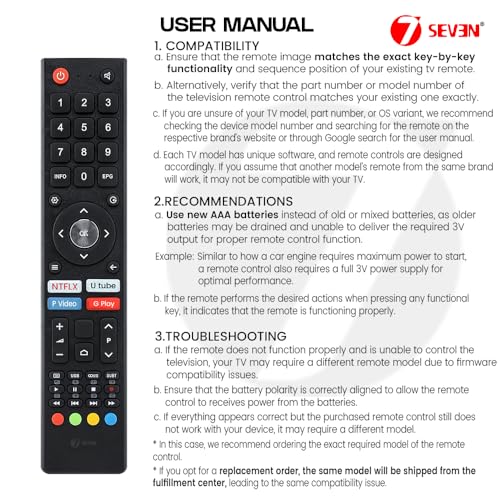 Image of 7SEVEN Compatible with VU Tv Remote Suitable for QLED Ultra HD Premium Series Only 55 75 Inch 55QML 75QPC Models Smart Android 4K Television Without Voice Command and Not Universal Vu Remote
