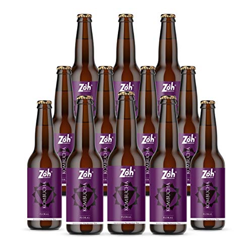 Image of Zoh Probiotics Floral Kombucha | Tea with detoxifying acids, and digestive enzymes. Raw, unfiltered, and unpasteurized with Mother. Made with Real BluePea & Mixed Florals (330 ml, Pack of 12)