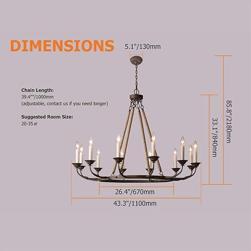 Miniatura 6 de LOVEDIMA Candelabro redondo rústico de 12 luces con cuerda de cáñamo vintage y metal
