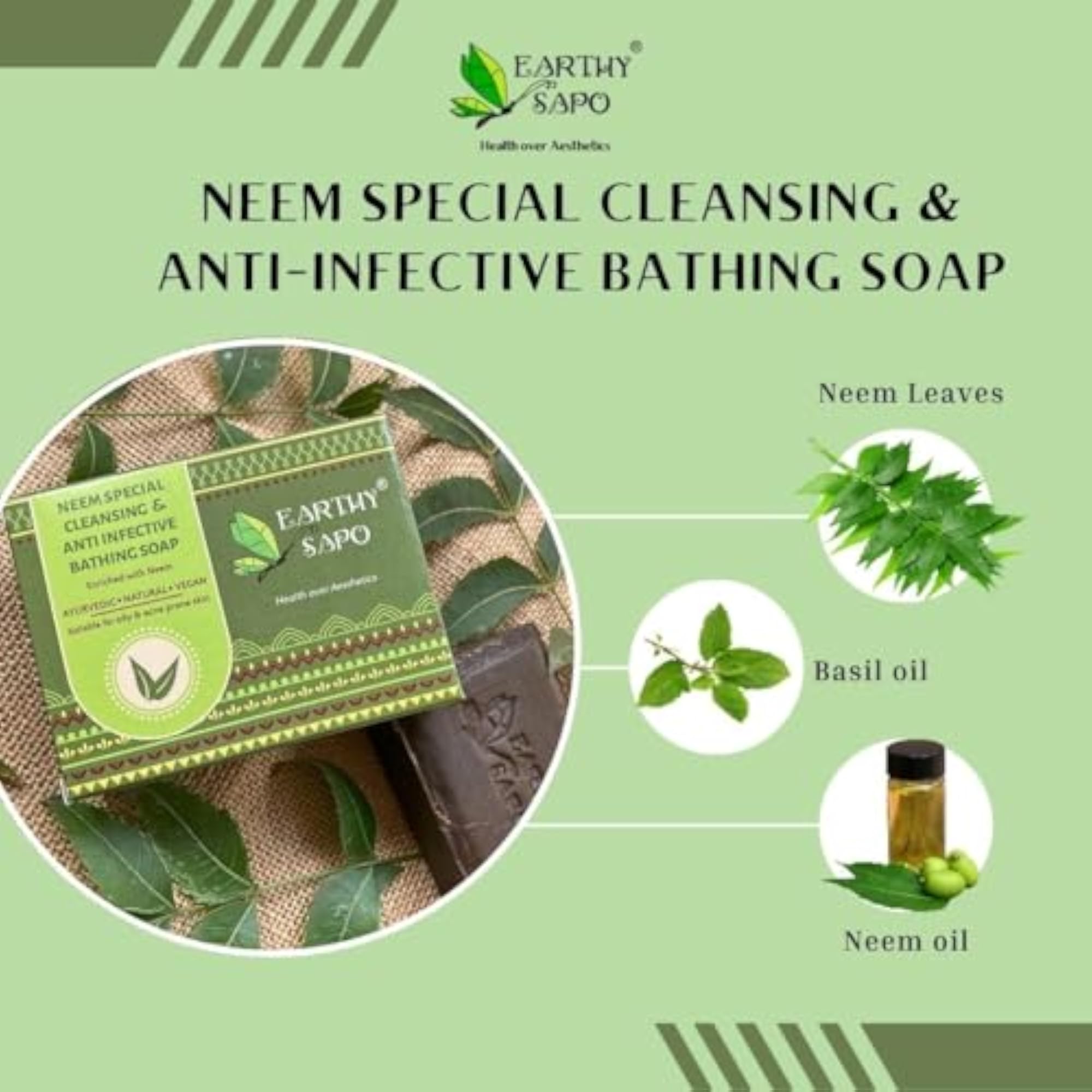 Handmade Neem Bathing Soap Pack of 2, Natural Cleansing