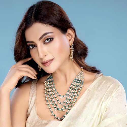 Image of Peora Faux Pearl Kundan Layered Necklace & Jewellery Set Gift for Women