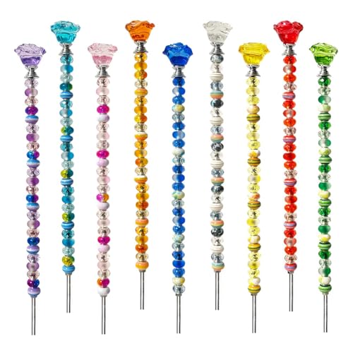 255Pcs Fairy Garden Accessories Outdoor Kit for Different Holidays 12IN Fairy Wand Garden Stake Beads Kits with 225 Large Hole Beads Beaded Garden Stake Kit (Crystal Flower)