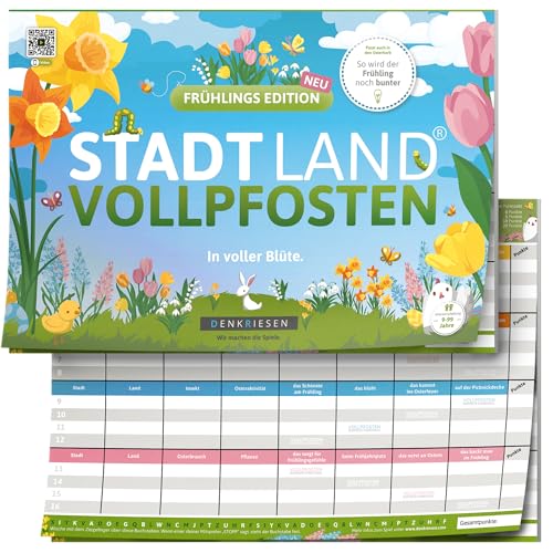 DENKRIESEN - Stadt Land VOLLPFOSTEN - Frühlings Edition - In voller Blüte. | DIN A4 Spielblock | Ab 9 Jahren | Stadt Land Fluss | Familienspiel | Partyspiel | Spaß