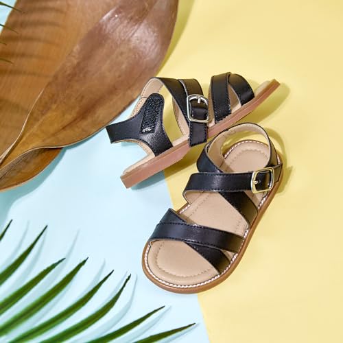Image of Kolan Toddler Girl Sandals Open Toe Flat Princess Dress Shoes Little Kids