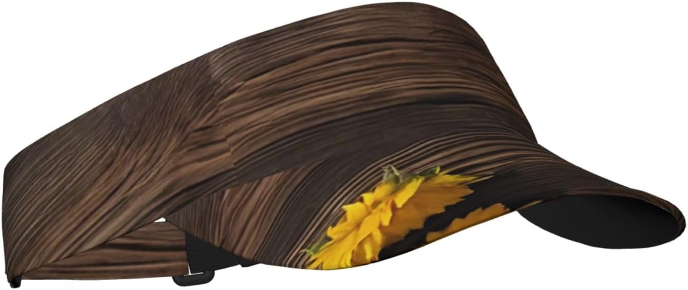 (Plants Theme Sunflower) Adult Sun Visor Hat Adjustable Open Top Sports Cap Breathable for Men Women Beach Vacation Essentials Black