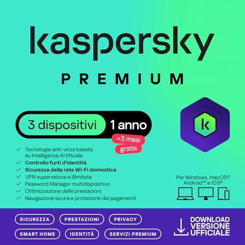 Kaspersky Premium Total Security 2026 | 3 dispositivi | 1 Anno +3 Mesi Gratis | Anti-Phishing e...