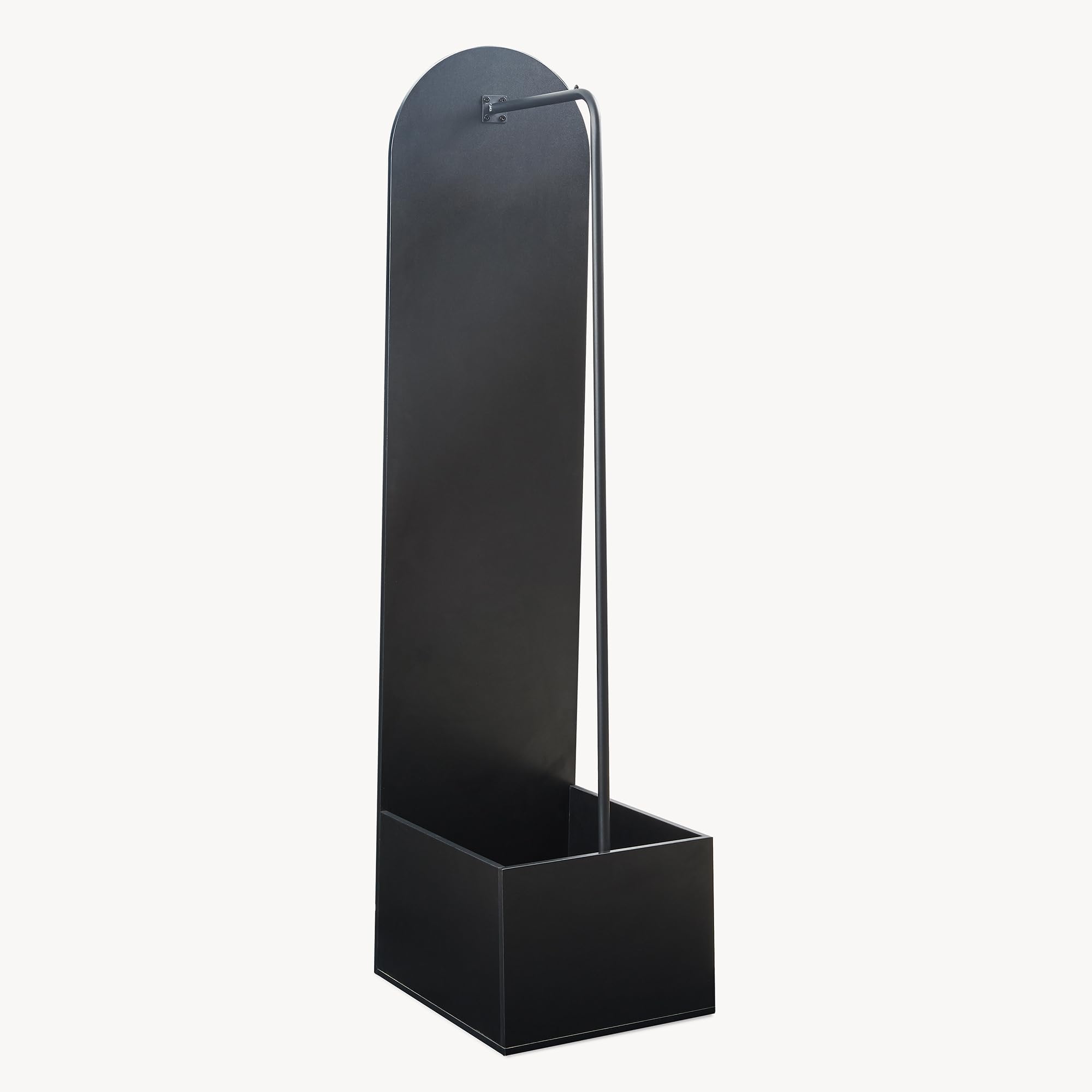 [en.casa] Espejo de Pie con Perchero Kuonta Mueble de Salón y Espejo Arqueado de Cuerpo Entero 2 en 1 con Compartimento y Barra para Colgar Dormitorio Vestidor Entrada Metal 165 x 40 x 51 cm - Negro