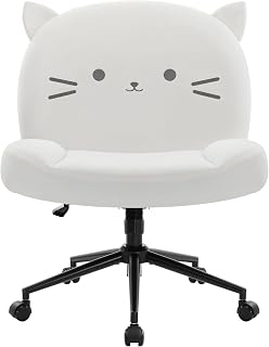 IWMH Office Chair with Cross Legs Home Vanity Chair with Wide Seat | Ergonomic Computer Chair with Fabric Padded, 120° Swing, Adjustable Height, Rolling for Bedroom, Task Makeup