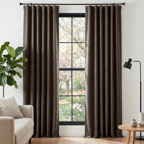 NICETOWN Room Darkening Linen Curtains for Living Room, Pinch Pleated Faux Linen Blend Thermal Insulated Sound Proof Window Drapes for Boys Bedroom/Se