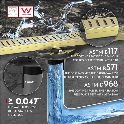 WEBANG 12 Inch Linear Shower Drain Rectangular Floor Drain with Accessories Capsule Pattern Cover Grate Removable SUS304 Stainless Steel CUPC Certified Brushed Gold by WEBANG - Used condition - Image 5