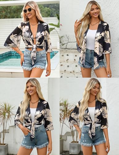 Image of Totatuit Women's Short Cardigan Bolero Sheer Shrug Tie Open Front Bell Sleeve Summer Cropped Bolero Cardigan