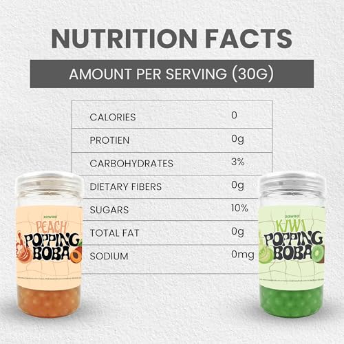 Image of Zawaa Boba Tea Assorted Popping Boba Pearls - Peach & Kiwi | 300g Each (Pack of 2) | Bursting Bubble Tea Pearls