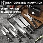 Knife Set, 15 Pcs Kitchen Knife Block Set, Enduring Razor-Sharp High Carbon Stainless Steel Chef Knife Set with Block and Sharpener, Premium Black Knives Set for Kitchen Valentine's Gift - Image 5