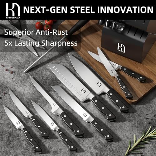 15-Piece Japanese High Carbon Knife Set with Block - Image 6