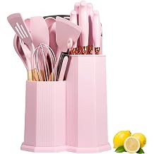 Kitchen Utensils Set,19 Pcs Cooking Tools and Knives Set,Cutting Board, Silverware Set, with Utensil Holder Precision Cutting and Organized Dining Kitchen Tool Pink