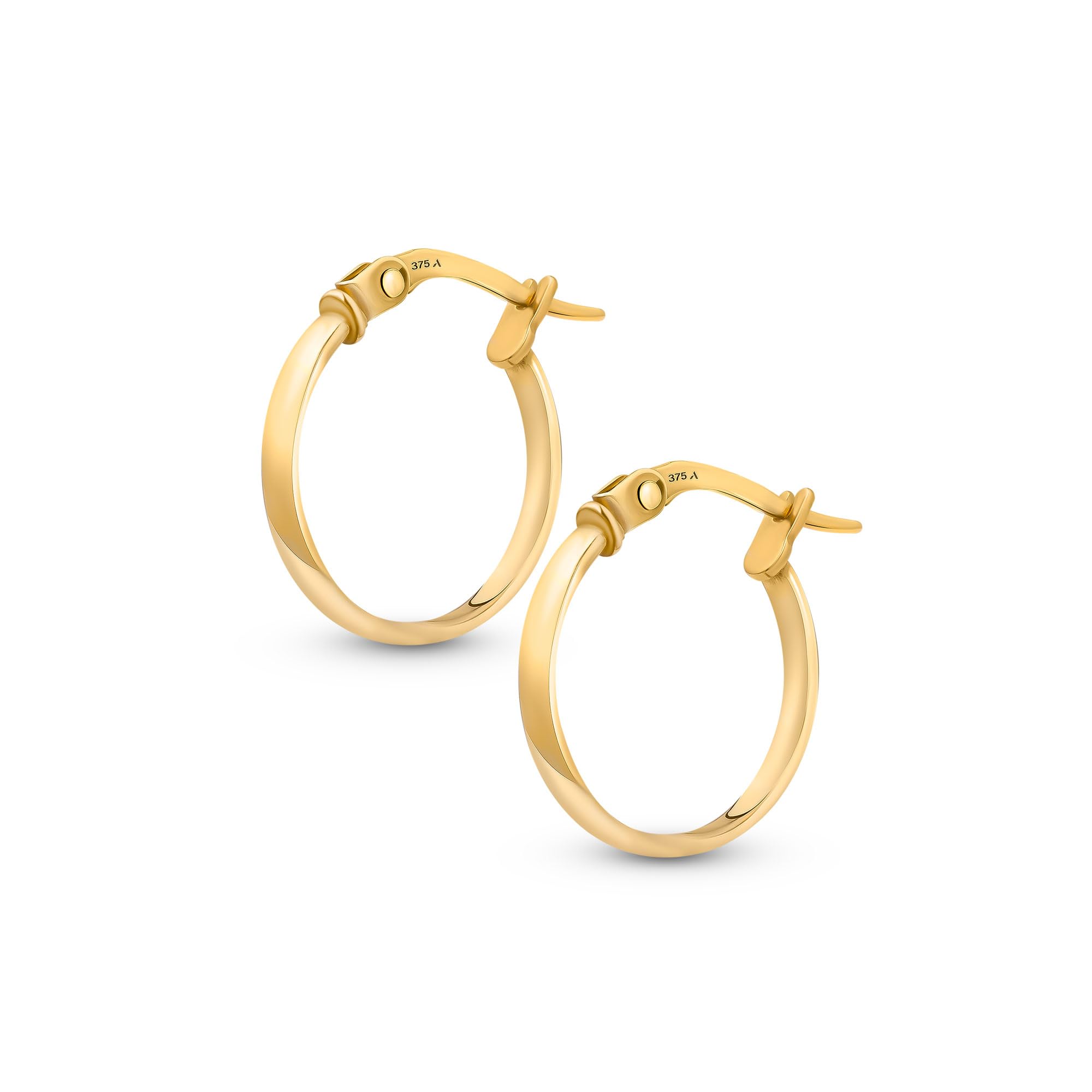 Amberta 9K 14K Ohrringe Kreolen Gold für Damen, Kleine Dünne Klassische Glatte Schlafohrringe, Echt Goldcreolen 10 15 20 25 mm, Hergestellt in Italien