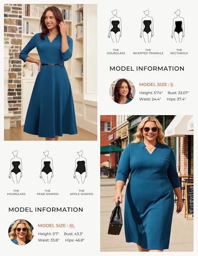 Image of GRACE KARIN Work Dresses for Women 2026,Midi Business Dress,3 /4 Sleeve Classy Fit and Flare Dress with Pocket
