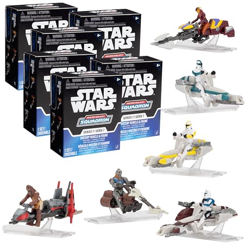 Star Wars Micro Galaxy Squadron Scout Class Caja ciega, paquete de 6 – Serie 7 – Recibe 6 de 8 vehículos coleccionables surtidos de 2.5 pulgadas y figura de 1 pulgada – Regalo de relleno de calcetín
