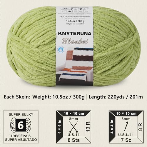 Image of #6 Super Bulky Blanket Yarn for Crocheting - 4 Skeins(Each 10.5oz /300g, 220yds /201m), Chunky Chenille Thick Plush Big Soft Yarn for Crocheting Knitting Blankets, Lemon Lime