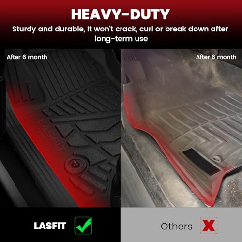 Image of LASFIT Floor Mats for Toyota Tundra 2007-2011 Double Cab (Not Fit CrewMax or Regular Cab), Custom Fit All Weather Protection TPE Easy Clean Floor Liners for Tundra Front&Rear 2 Row Car Mats